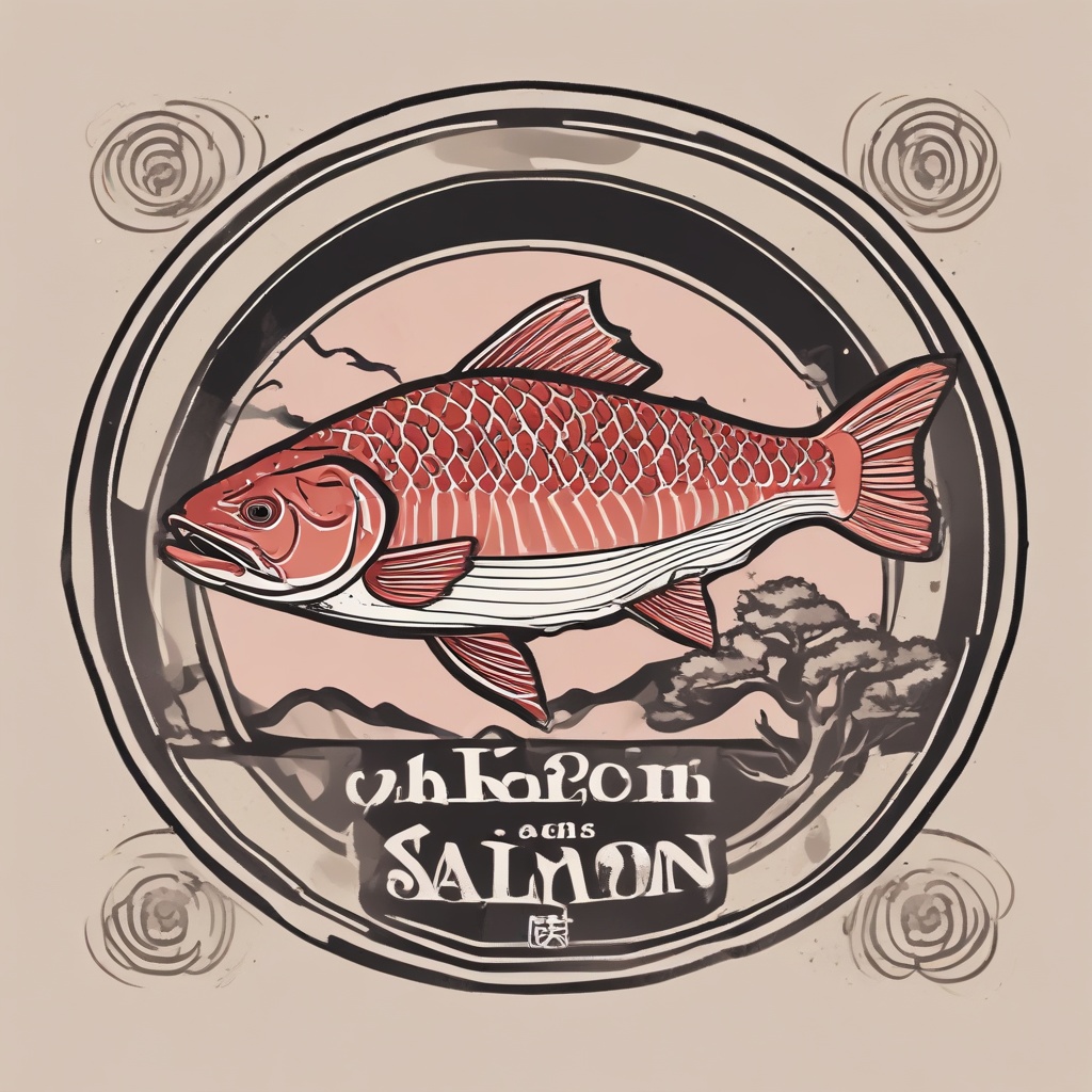 Traditional Japanese house salmon restaurant logo